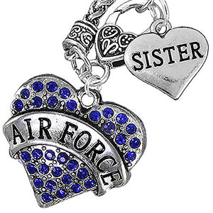 Air Force "Sister" Heart Necklace, Will NOT Irritate Anyone with Sensitive Skin. Safe - Nickel Free