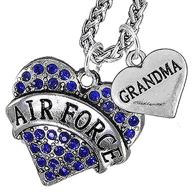 Air Force Grandma Heart Necklace, Will NOT Irritate Anyone with Sensitive Skin. Safe - Nickel Free