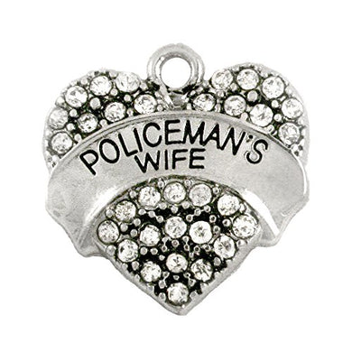 Policeman's Wife Crystal Heart Charm - Nickel Free - Fits Bracelet, Necklace, Anklet & Earrings