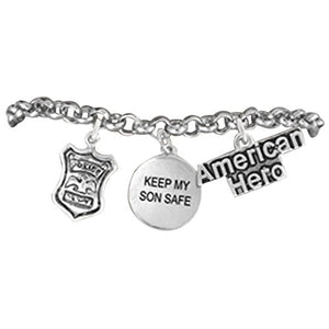 Policeman "Keep My Son Safe" Policemans Mother Hypoallergenic Adjustable Bracelet Nickel & Lead Free