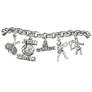 Tennis 5 Charm "Attitude Is Everything" Bracelet, Great Gift, Safe - Nickel & Lead Free!