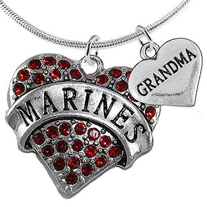 Marine Grandma Heart Necklace, Adjustable, Will NOT Irritate Anyone with Sensitive Skin. Safe