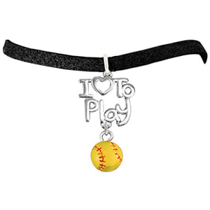 Girls Softball "I Love to Play Softball" Charm, Hypoallergenic Bracelet