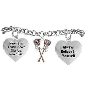 Lacrosse "Never Stop Trying, Never Give Up, Never Quit" Adjustable Bracelet, - Nickel & Lead Free