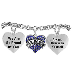 The Perfect Gift "Air Force Crystal Heart" Hypoallergenic Adjustable, Nickel & Lead Free