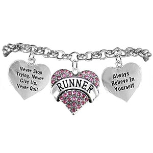 Runner Hypoallergenic "Never Stop Trying" "Never Give Up" Bracelet, Safe - Nickel & Lead Free.