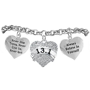 13.1 Runner Hypoallergenic "Never Stop Trying" "Never Give Up" Bracelet, Safe - Nickel & Lead Free.