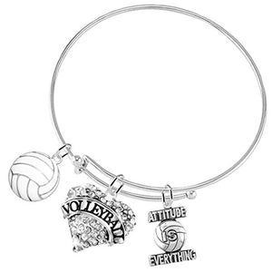 Attitude Is Everything "Volleyball Crystal Heart" Adjustable Bracelet, Safe - Nickel Free