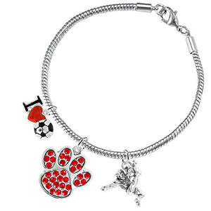The Perfect Gift "Soccer Jewelry" Red Crystal Paw ©2015 Hypoallergenic Safe - Nickel & Lead Free