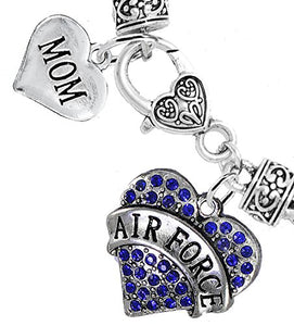 Air Force "Mom" Heart Bracelet, Will NOT Irritate Anyone with Sensitive Skin. Nickel & Lead Free