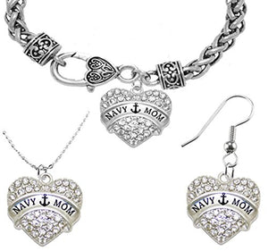 Navy "Mom", Necklace, Earring, and Bracelet Set, Hypoallergenic, Safe - Nickel & Lead Free.