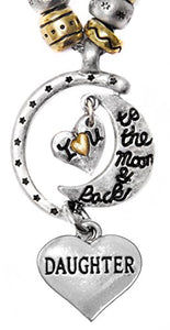 Daughter "I Love You to The Moon & Back", Adjustable Necklace Set, Will NOT Irritate Sensitive Skin