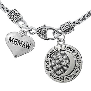 Memaw "I Love You to The Moon and Back" Necklace Hypoallergenic, Safe - Nickel, Lead & Cadmium Free