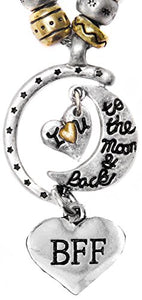 BFF "I Love You to The Moon & Back", Adjustable Necklace Set, Safe, Nickel Free.