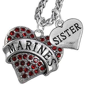 Marine "Sister" Heart Necklace, Will NOT Irritate Anyone with Sensitive Skin. Safe - Nickel Free