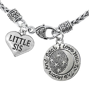 Little Sis "I Love You to The Moon & Back" Necklace, Safe - Nickel, Lead, &Free
