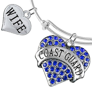 Coast Guard Wife Heart Bracelet, Adjustable, Will NOT Irritate Anyone with Sensitive Skin