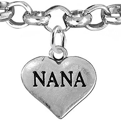 Nana Heart Charm Bracelet ©2016 Hypoallergenic, Adjustable, Safe, Nickel, Lead & Cadmium Free!