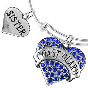 Coast Guard "Sister" Heart Bracelet, Adjustable, Will NOT Irritate Anyone with Sensitive Skin. Safe