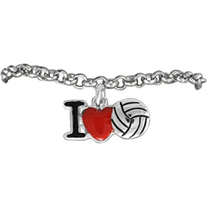 Volleyball "I Love Volleyball" Adjustable Bracelet, Safe - Nickel & Lead Free!