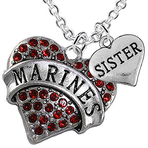 Marine "Sister" Heart Necklace, Adjustable, Will NOT Irritate Anyone with Sensitive Skin. Safe