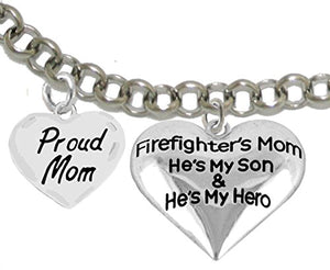 Firefighter, Proud "Mom", My Son Is My Hero Adjustable Bracelet, Safe - Nickel & Lead Free.