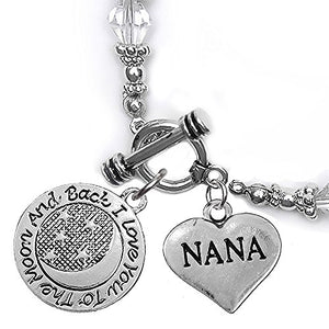 Nana, I Love You to The Moon & Back Clear Crystal Charm Bracelet, Safe, Nickel Free.