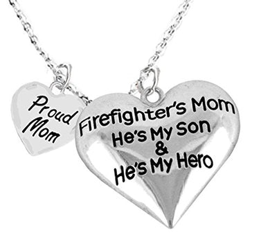 Firefighter, Proud Mother, My Son Is My Hero Adjustable Necklace, Safe - Nickel & Lead Free.