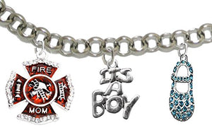 Firefighter "Mom", "It’s A Boy", Adjustable Bracelet, Hypoallergenic, Safe - Nickel & Lead Free
