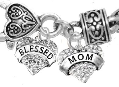 Mom,Blessed Heart And Crystal Mom Heart,Hypoallergenic-No Nickel, Cadmium, Lead, Free 1211-1215B1