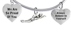 We Are So Proud of You, Swimming" 3 Charm Adjustable Bracelet, Safe - Nickel & Lead Free