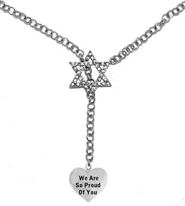 Jewish "We Are So Proud of You" Heart, on Star of David, Necklace, Safe - Nickel & Lead Free