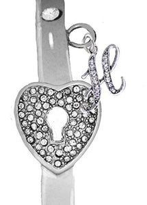 It Really Locks! The Key to My Heart, "Initial H", Cuff Crystal Bracelet - Safe, Nickel & Lead Free
