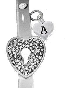 It Really Locks! The Key to My Heart, "Initial A", Cuff Crystal Bracelet - Safe, Nickel & Lead Free