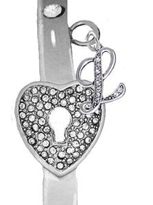 It Really Locks! The Key to My Heart, "Initial L", Cuff Crystal Bracelet - Safe, Nickel & Lead Free