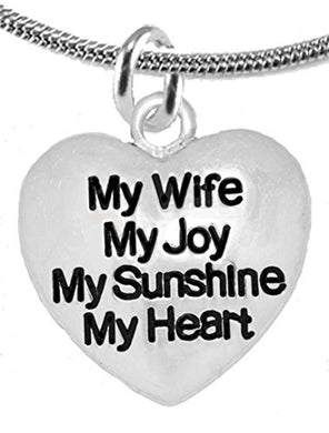 Message Jewelry, My Wife, My Joy, My Sunshine, My Heart, Adjustable Necklace - Safe, Nickel Free