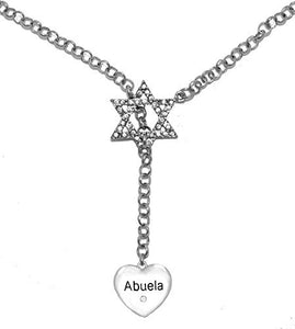 Jewish Abuela Heart with Crystal Stone, on Star of David, Rolo Chain Necklace, Safe