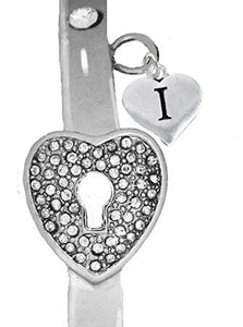 It Really Locks! The Key to My Heart, "Initial I", Cuff Crystal Bracelet - Safe, Nickel & Lead Free