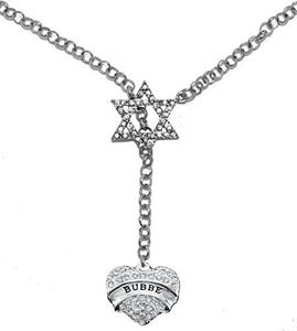 Jewish "Bubbe" Rolo Chain Necklace, Crystal Heart and Star of David, Safe - Nickel & Lead Free