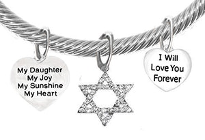 Jewish "My "Daughter", My Joy, My Sunshine, My Heart" "I Love You Forever" on Crystal End Bracelet