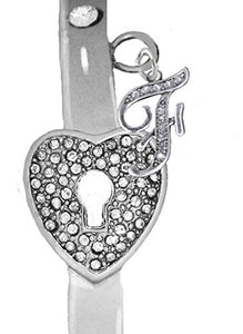 It Really Locks! The Key to My Heart, "Initial F", Cuff Crystal Bracelet - Safe, Nickel & Lead Free