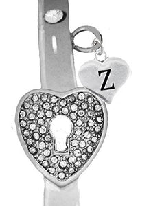 It Really Locks! The Key to My Heart, "Initial Z", Cuff Crystal Bracelet - Safe, Nickel & Lead Free