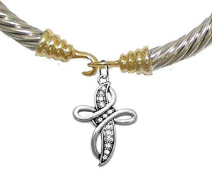 Christian Genuine Crystal Cross Yeshua Messianic, Gold / Silver Cuff Bracelet, Safe - Nickel Free