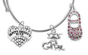 Deputy Sheriff's Wife's, "It’s A Girl", Adjustable Bracelet, Safe - Nickel & Lead Free