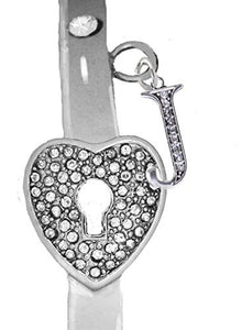 It Really Locks! The Key to My Heart, "Initial J", Cuff Crystal Bracelet - Safe, Nickel & Lead Free