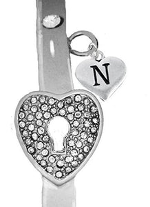 It Really Locks! The Key to My Heart, "Initial N", Cuff Crystal Bracelet - Safe, Nickel & Lead Free