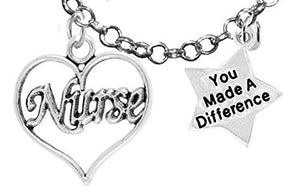 RN, Nurse, "You Made a Difference", Adjustable Charm Necklace - Safe, Nickel & Lead Free