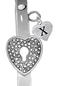 It Really Locks! The Key to My Heart, "Initial X", Cuff Crystal Bracelet - Safe, Nickel & Lead Free
