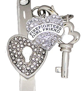 Firefighter's Girlfriend "The Key to My Heart" Cuff Crystal Bracelet, "It Really Locks!" Nickel Free