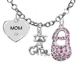 Baby Shower Gifts, "Mom", "It’s A Girl", Necklace, Hypoallergenic, Safe - Nickel & Lead Free